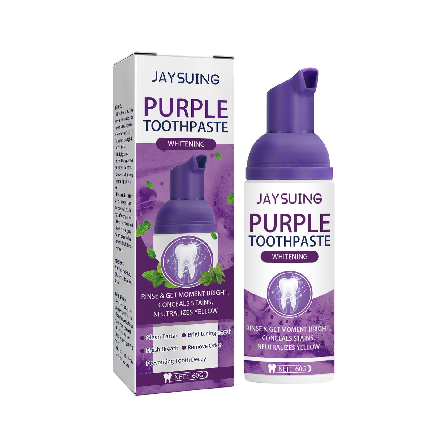 Purple Toothpaste Whitening ( Brightens Teeth, Cleanses Stains, Diminishes Odors) - By Jaysuing