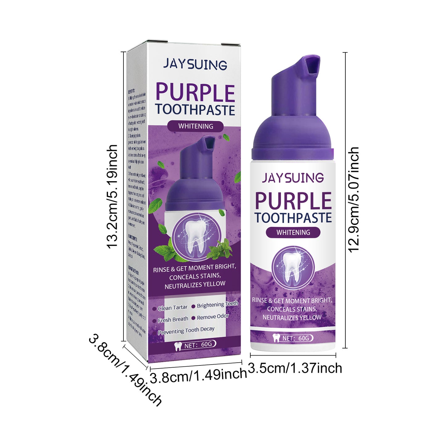 Purple Toothpaste Whitening ( Brightens Teeth, Cleanses Stains, Diminishes Odors) - By Jaysuing